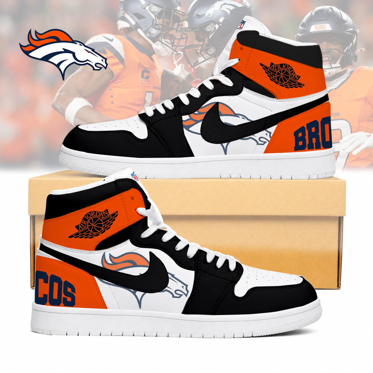 LIMITED EDITION - NEW CUSTOMIZED NFL13 DVB DENVER BRONCOS AIR JORDAN SNEAKERS