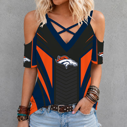 [SPECIAL OFFER] NEW CUSTOMIZED NFL13 DVB DENVER BRONCOS CRISS CROSS V-NECK TOP