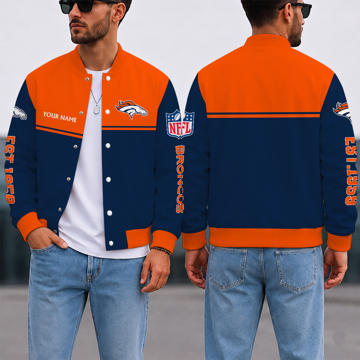 LIMITED EDITION - NEW CUSTOMIZED NFL13 DVB DENVER BRONCOS SATIN VARSITY & BASEBALL JACKET