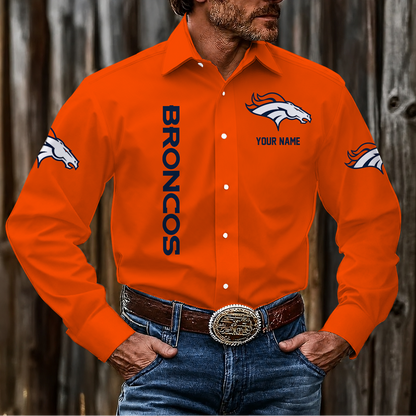 LIMITED EDITION - NEW CUSTOMIZED NFL13 DVB DENVER BRONCOS MEN'S LONG SLEEVE BUTTON-UP SHIRT