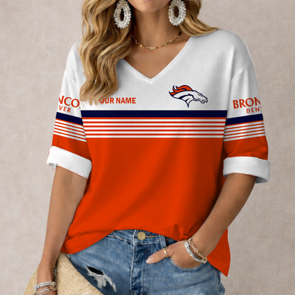 VIRAL EDITION - NEW CUSTOMIZED NFL13 DVB DENVER BRONCOS WOMEN'S HEART V-NECK LONG SLEEVE SHIRT
