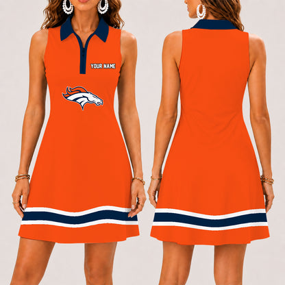 [SPECIAL OFFER] NEW CUSTOMIZED NFL13 DVB DENVER BRONCOS WOMEN'S ZIP SLEEVELESS POLO DRESS