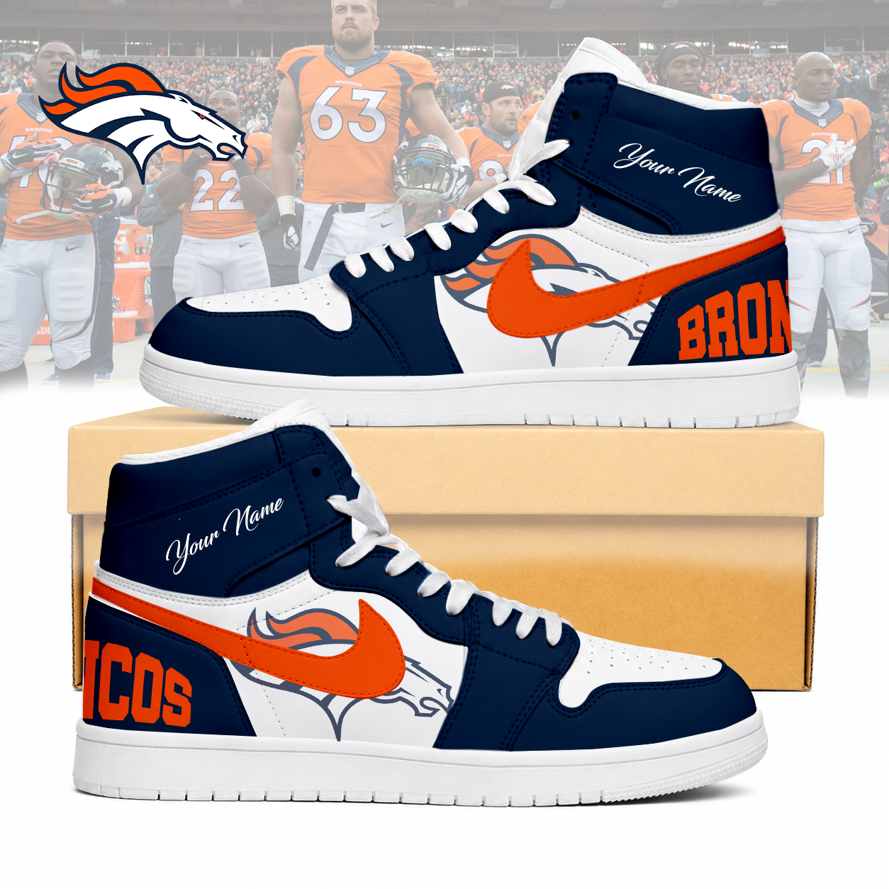 LIMITED EDITION - NEW CUSTOMIZED NFL13 DVB DENVER BRONCOS AIR JORDAN SNEAKERS