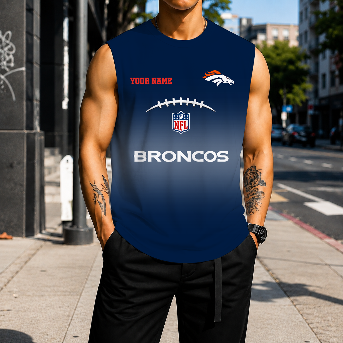 LIMITED EDITION - NEW CUSTOMIZED NFL13 DVB DENVER BRONCOS MEN'S GYM SHIRT