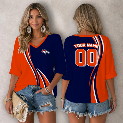 LIMITED EDITION - NEW CUSTOMIZED NFL13 DVB DENVER BRONCOS WOMEN'S HEART V-NECK LONG SLEEVE SHIRT