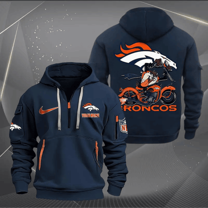 [SPECIAL OFFER] NEW CUSTOMIZED NFL13 DVB DENVER BRONCOS MUTICOLOR QUARTER ZIP HOODIE