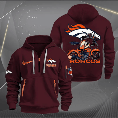 [SPECIAL OFFER] NEW CUSTOMIZED NFL13 DVB DENVER BRONCOS MUTICOLOR QUARTER ZIP HOODIE