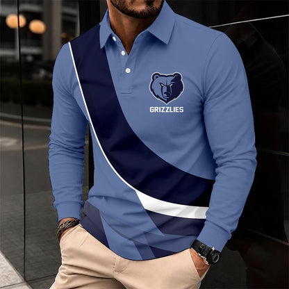 [HOT DEAL] NEW CUSTOMIZED NBA13 MGR MEMPHIS GRIZZLIES MEN LONG SLEEVE POLO