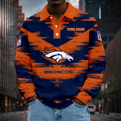 LIMITED EDITION - NEW CUSTOMIZED NFL13 DVB DENVER BRONCOS MEN LONG SLEEVE POLO