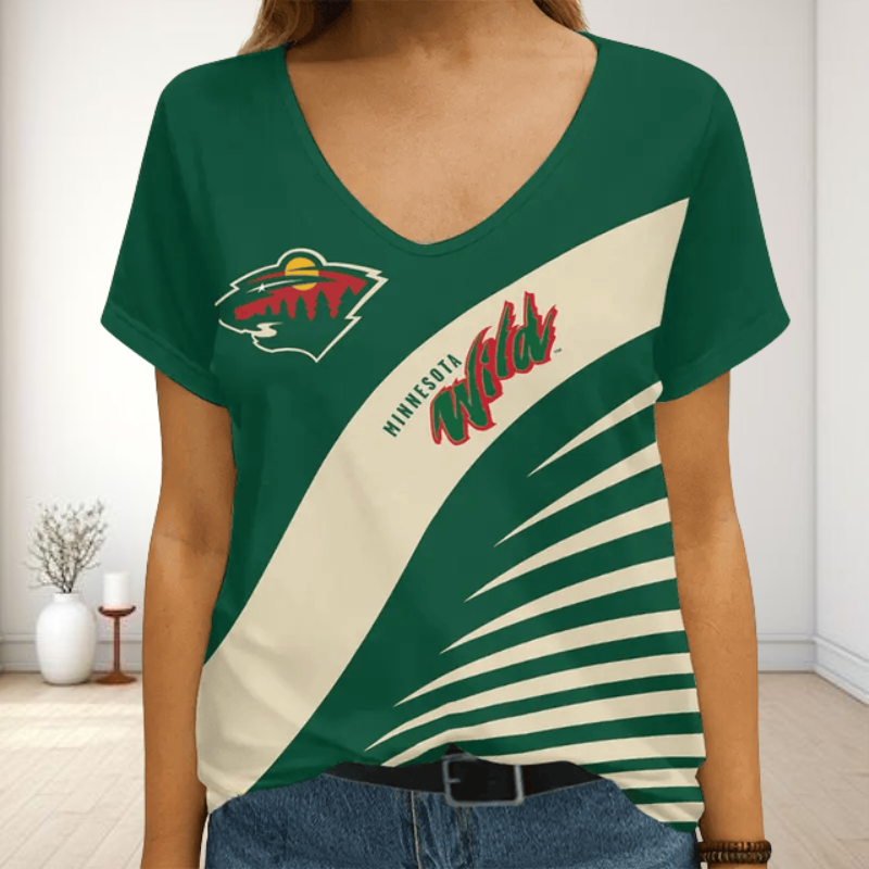 LIMITED EDITION - NEW CUSTOMIZED NHL13 MNW MINNESOTA WILD V-NECK FEMALE SHIRT