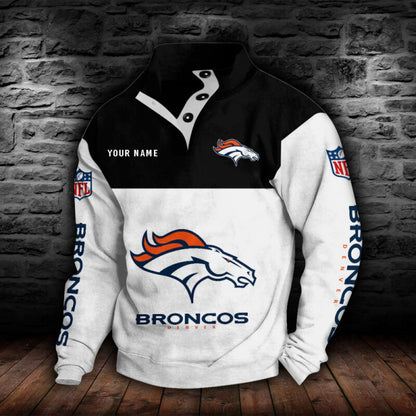 LIMITED EDITION - NEW CUSTOMIZED NFL13 DVB DENVER BRONCOS QUARTER-BUTTON STAND-COLLAR SWEATSHIRT