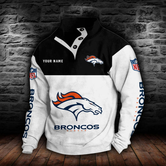 LIMITED EDITION - NEW CUSTOMIZED NFL13 DVB DENVER BRONCOS QUARTER-BUTTON STAND-COLLAR SWEATSHIRT