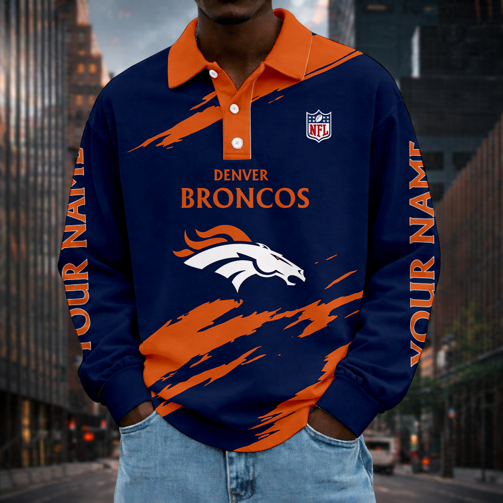 LIMITED EDITION - NEW CUSTOMIZED NFL13 DVB DENVER BRONCOS MEN LONG SLEEVE POLO