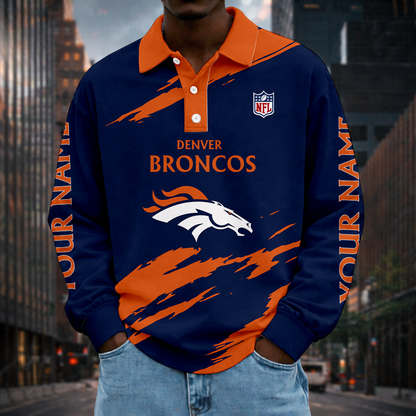 LIMITED EDITION - NEW CUSTOMIZED NFL13 DVB DENVER BRONCOS MEN LONG SLEEVE POLO