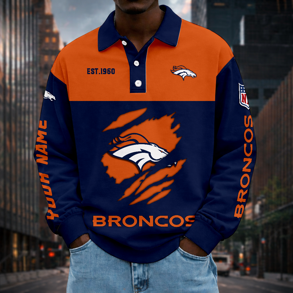 LIMITED EDITION - NEW CUSTOMIZED NFL13 DVB DENVER BRONCOS MEN LONG SLEEVE POLO
