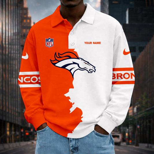 LIMITED EDITION - NEW CUSTOMIZED NFL13 DVB DV BRONCOS MEN LONG SLEEVE POLO