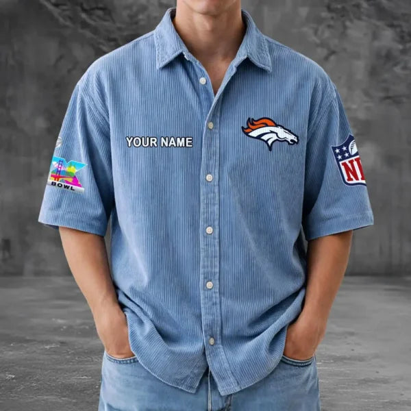 LIMITED EDITION - NEW CUSTOMIZED NFL13 DVB DENVER BRONCOS SEERSUCKER BUTTON SHIRT
