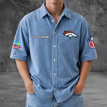 LIMITED EDITION - NEW CUSTOMIZED NFL13 DVB DENVER BRONCOS SEERSUCKER BUTTON SHIRT