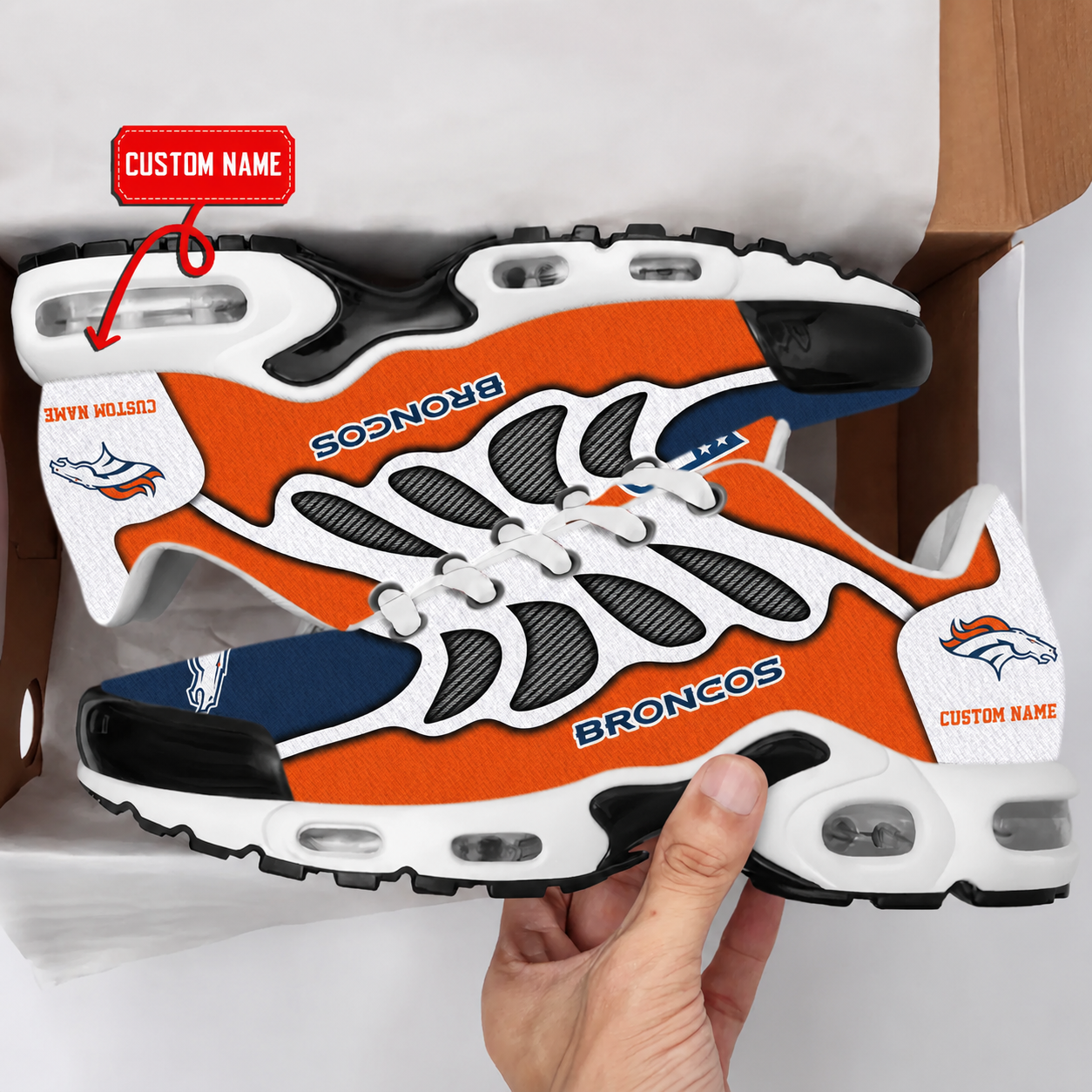 LIMITED EDITION - NEW CUSTOMIZED NFL13 DVB DENVER BRONCOS AIR MAX PLUS SNEAKERS