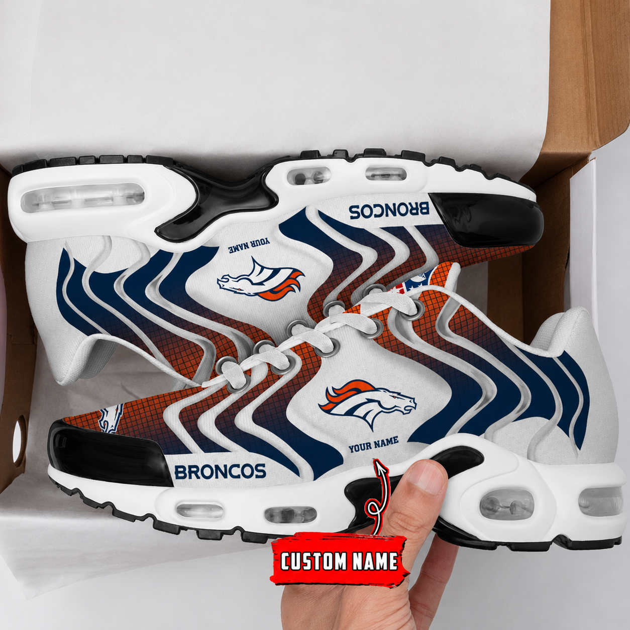 LIMITED EDITION - NEW CUSTOMIZED NFL13 DVB DENVER BRONCOS AIR MAX PLUS SNEAKERS