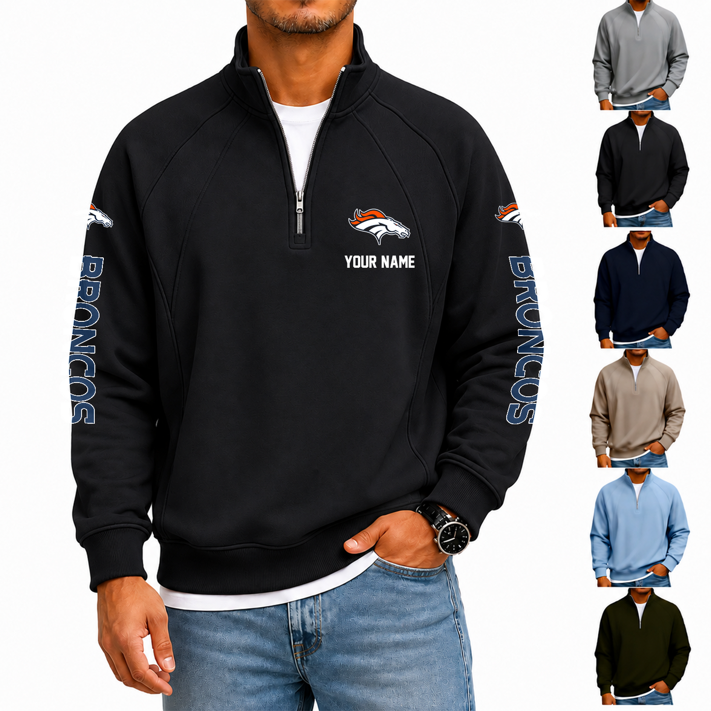 [SPECIAL OFFER] NEW CUSTOMIZED NFL13 DVB DENVER BRONCOS MEN'S QUARTER ZIP PULLOVER