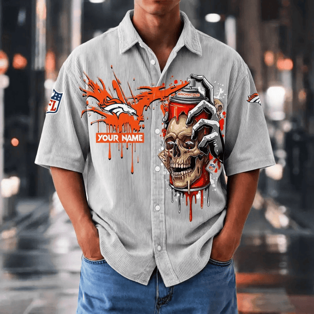 [SPECIAL OFFER] NEW CUSTOMIZED NFL13 DVB DENVER BRONCOS SEERSUCKER BUTTON SHIRT