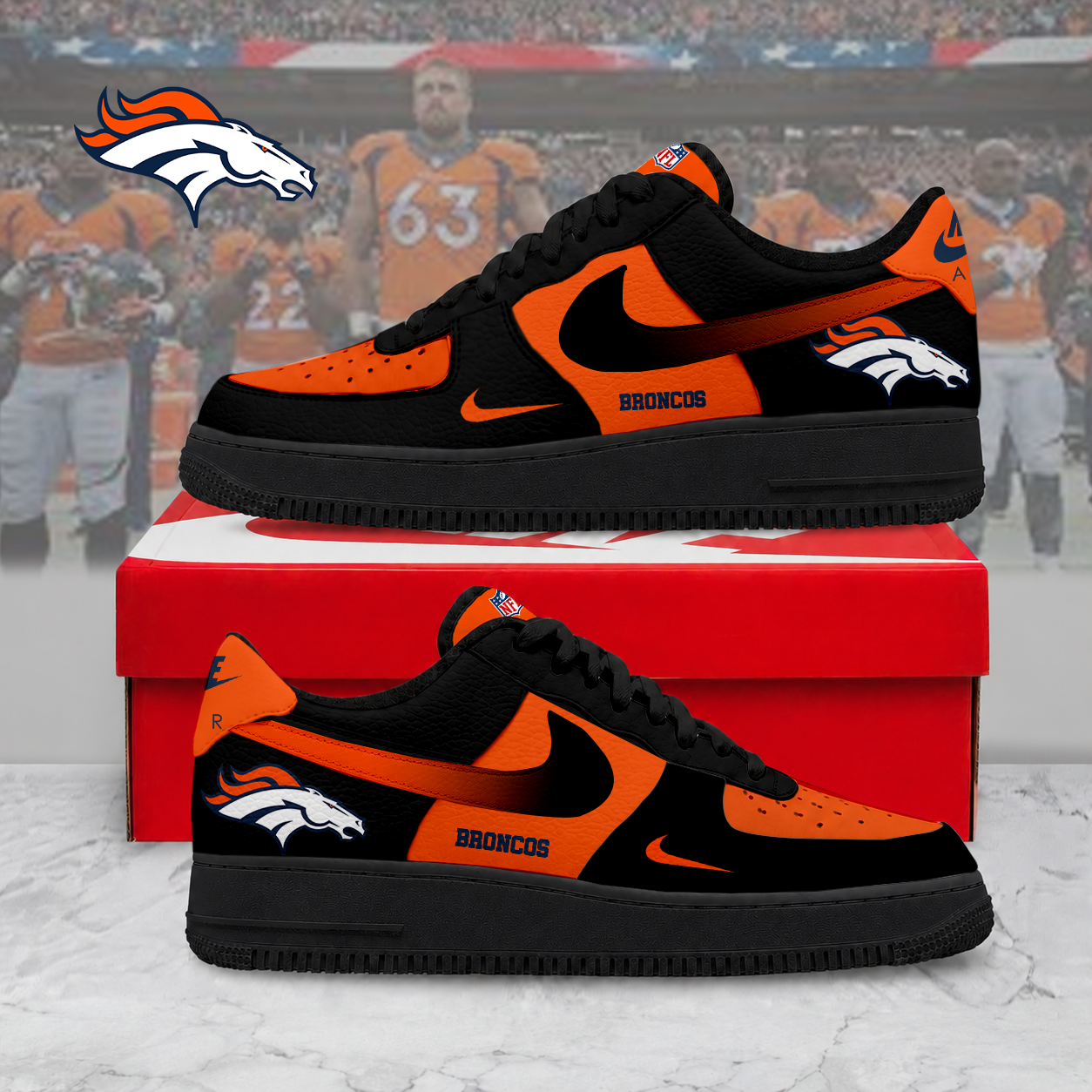ELITE EDITION - NEW CUSTOMIZED NFL13 DVB DENVER BRONCOS AF1 SNEAKERS