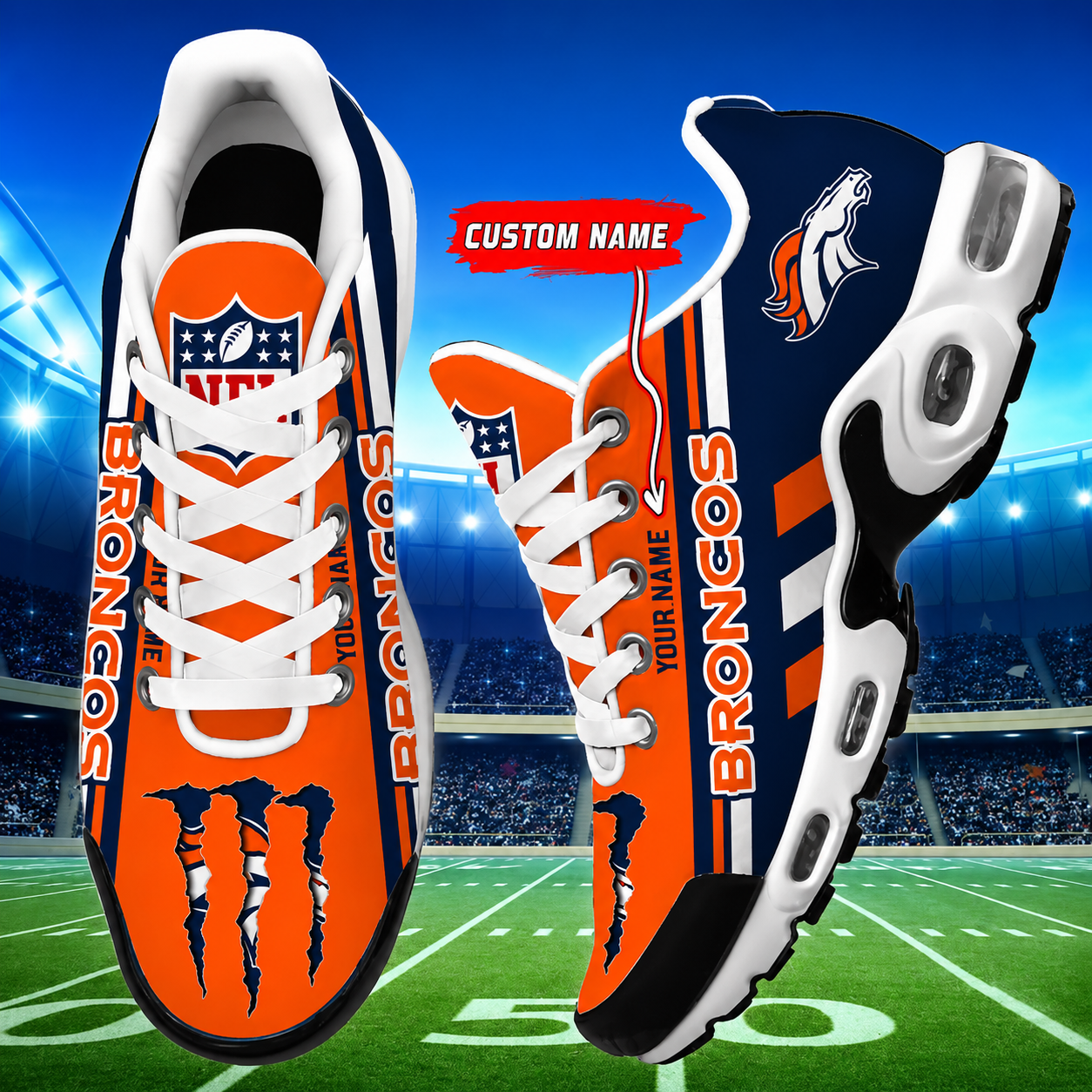 LIMITED EDITION - NEW CUSTOMIZED NFL13 DVB DENVER BRONCOS AIR MAX PLUS SNEAKERS