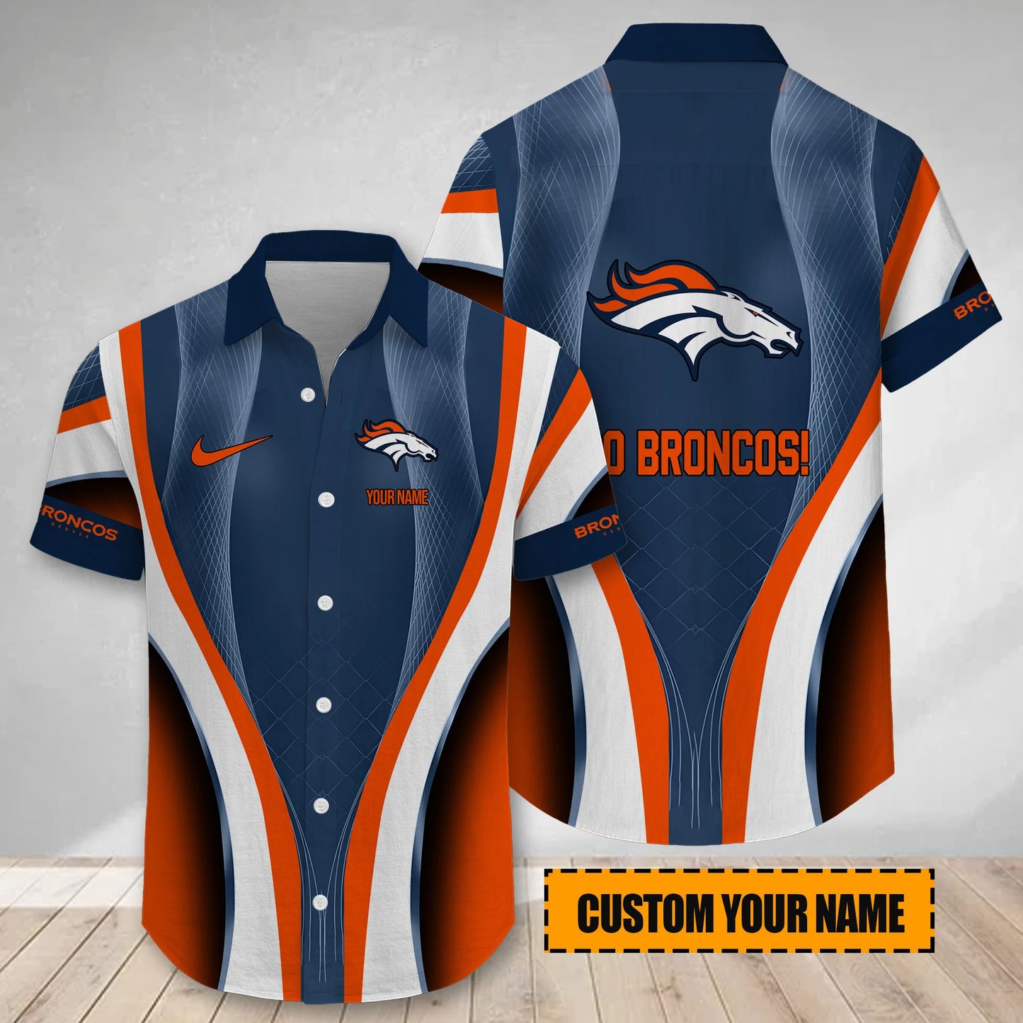 LIMITED EDITION - NEW CUSTOMIZED NFL13 DVB DENVER BRONCOS SHORT SLEEVE BUTTON-UP SHIRT