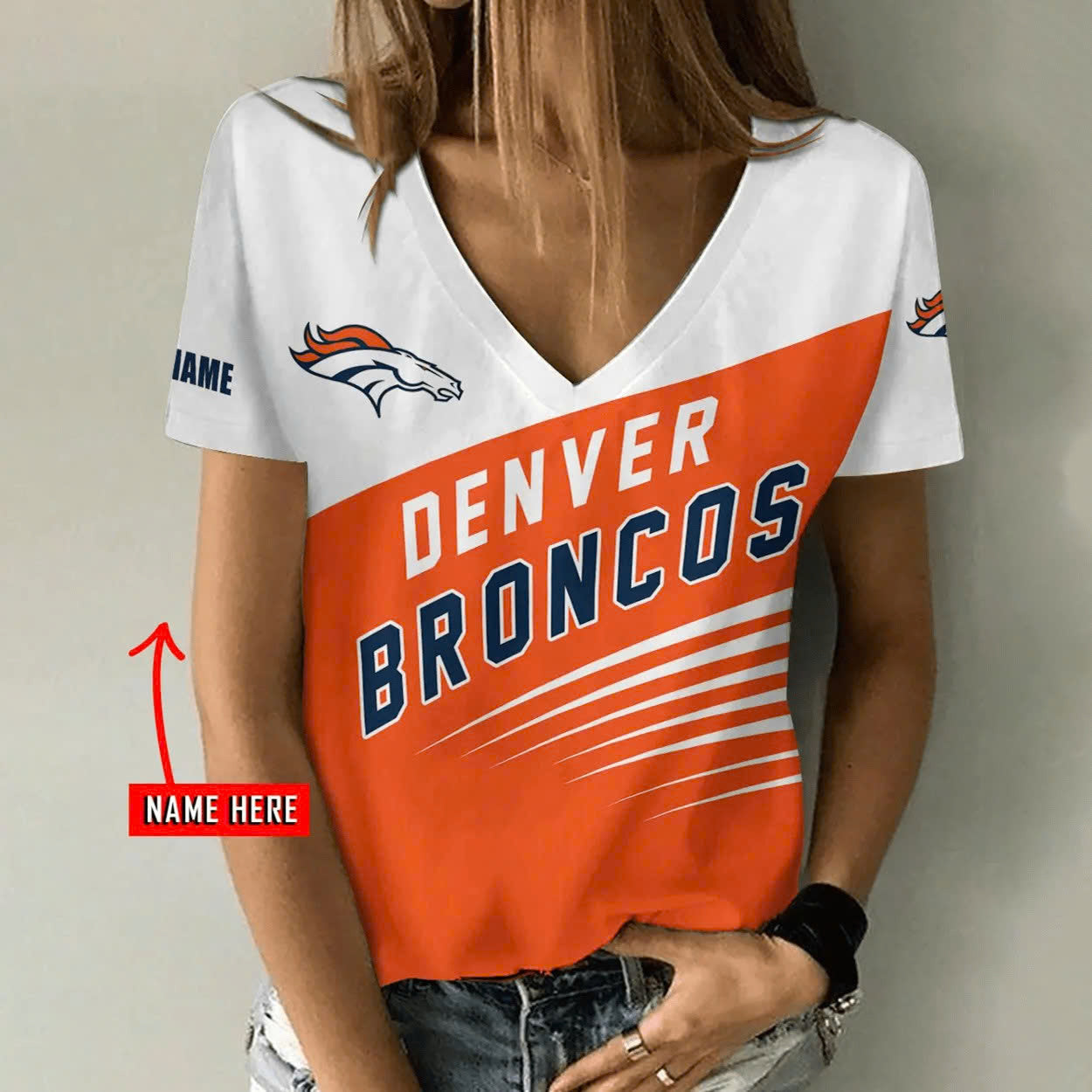 [SPECIAL OFFER] NEW CUSTOMIZED NFL13 DVB DENVER BRONCOS V-NECK FEMALE SHIRT