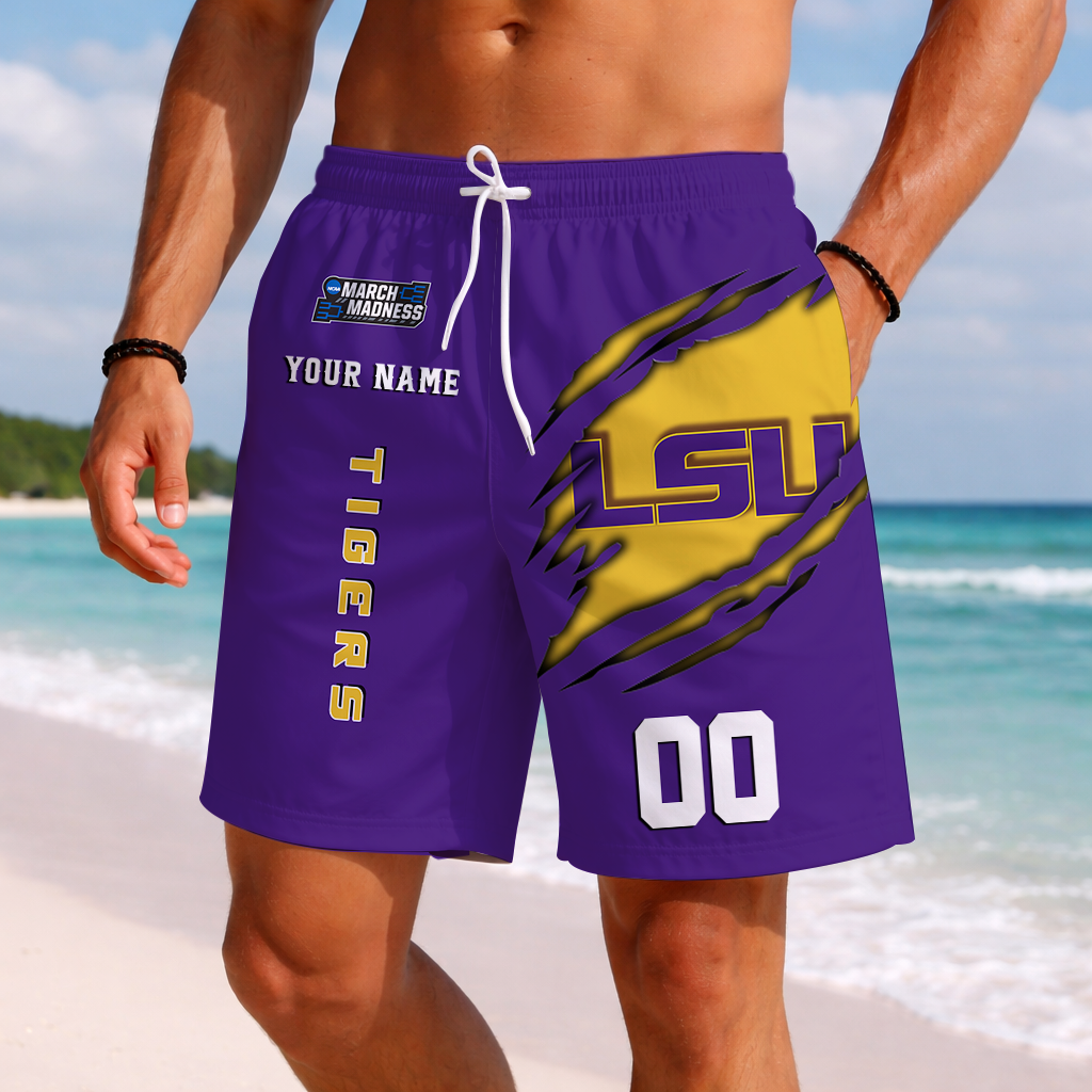 LIMITED EDITION - NEW CUSTOMIZED NCAA MAM13 LST LSU TIGERS SHORT PANTS