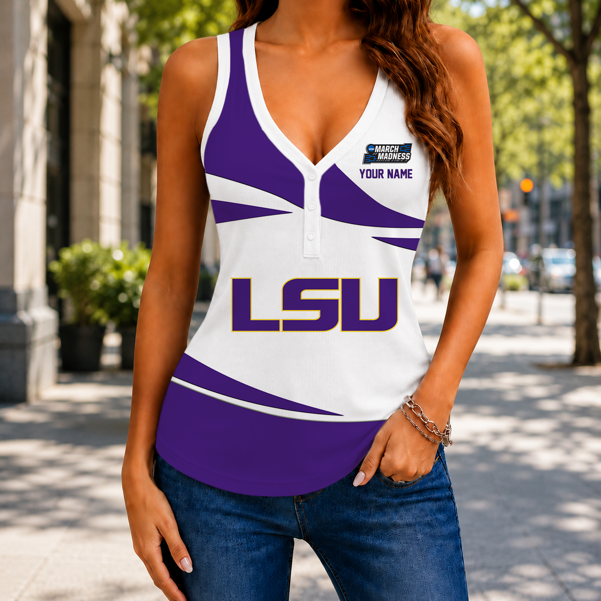 LIMITED EDITION - NEW CUSTOMIZED NCAA MAM13 LST LSU TIGERS WOMEN'S V-NECK TANK TOP