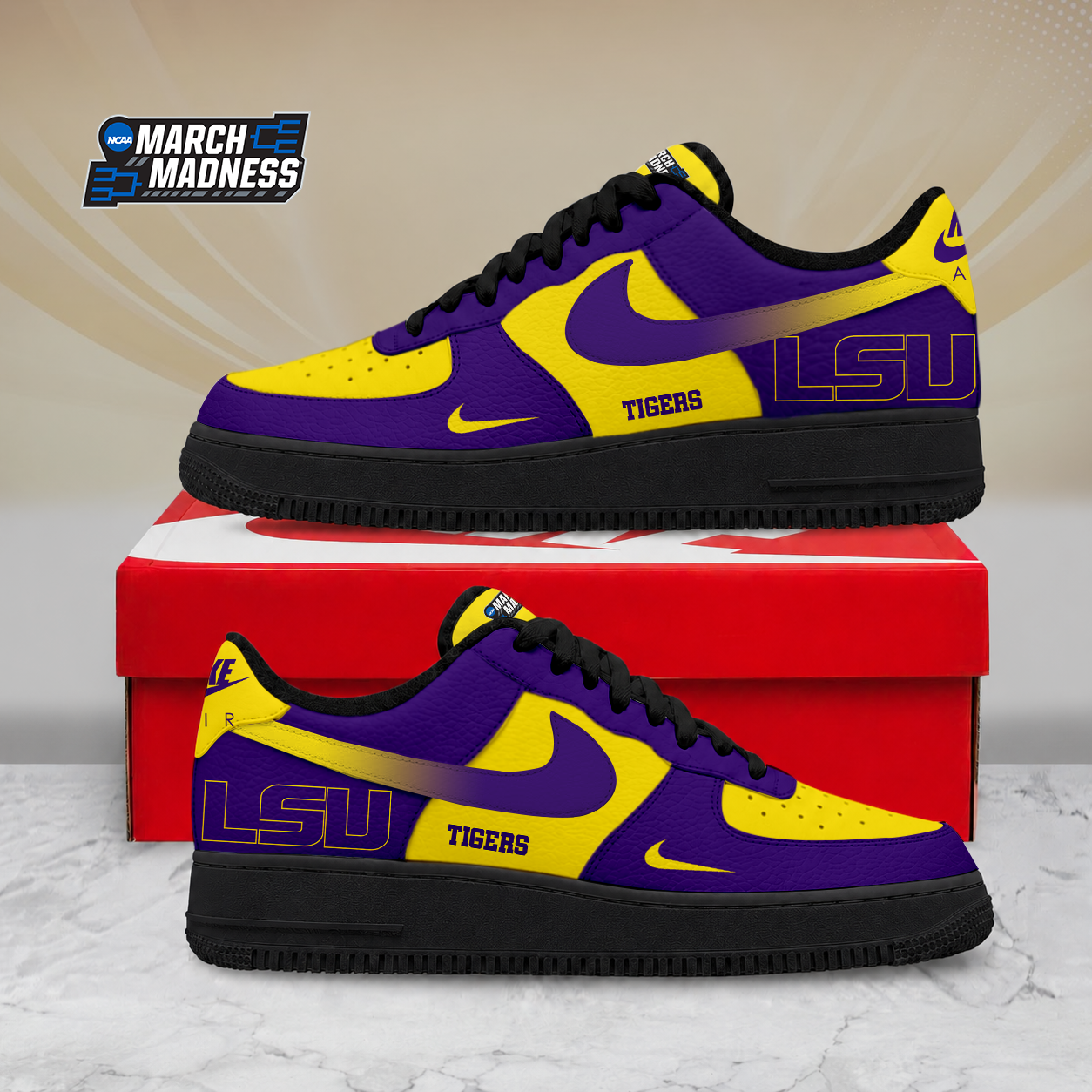 SPECIAL EDITION - NEW CUSTOMIZED NCAA MAM13 LST LSU TIGERS AF1 SHOES