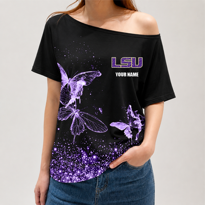 [FAN FAVORITE] NEW CUSTOMIZED NCAA MAM13 LST LSU TIGERS STRAPPY OFF-SHOULDER SHIRT
