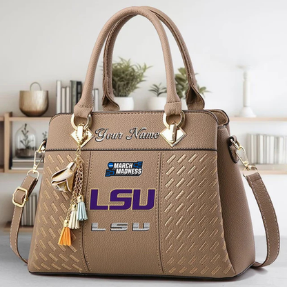 LIMITED EDITION - NEW CUSTOMIZED NCAA MAM13 LST LSU TIGERS ZIP HANDBAG MULTICOLOR