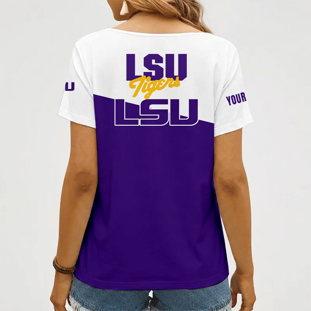 [FAN FAVORITE] NEW CUSTOMIZED NCAA MAM13 LST LSU TIGERS STRAPPY V-NECK FEMALE SHIRT
