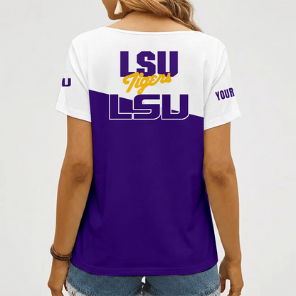 [FAN FAVORITE] NEW CUSTOMIZED NCAA MAM13 LST LSU TIGERS STRAPPY V-NECK FEMALE SHIRT