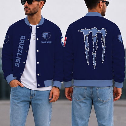 LIMITED EDITION - NEW CUSTOMIZED NBA13 MGR MEMPHIS GRIZZLIES BASEBALL JACKET, SATIN VARSITY JACKET