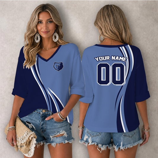 LIMITED EDITION - NEW CUSTOMIZED NBA13 MGR MEMPHIS GRIZZLIES WOMEN'S HEART V-NECK LONG SLEEVE SHIRT