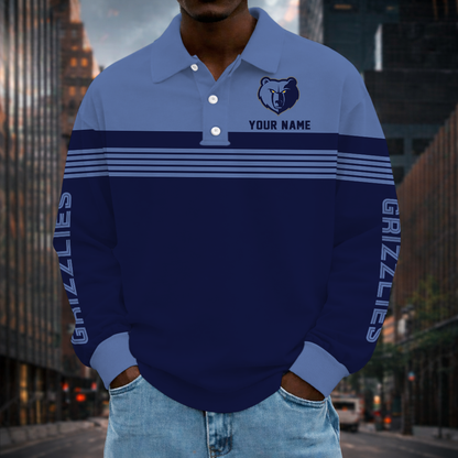 ELITE EDITION - NEW CUSTOMIZED NBA13 MGR MEMPHIS GRIZZLIES MEN LONG SLEEVE POLO