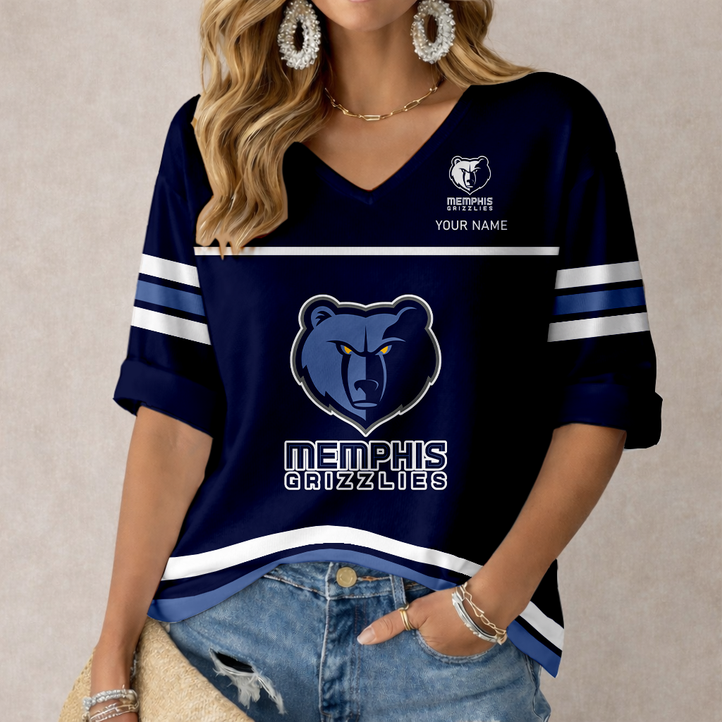 LIMITED EDITION - NEW CUSTOMIZED NBA13 MGR MEMPHIS GRIZZLIES WOMEN'S HEART V-NECK LONG SLEEVE SHIRT