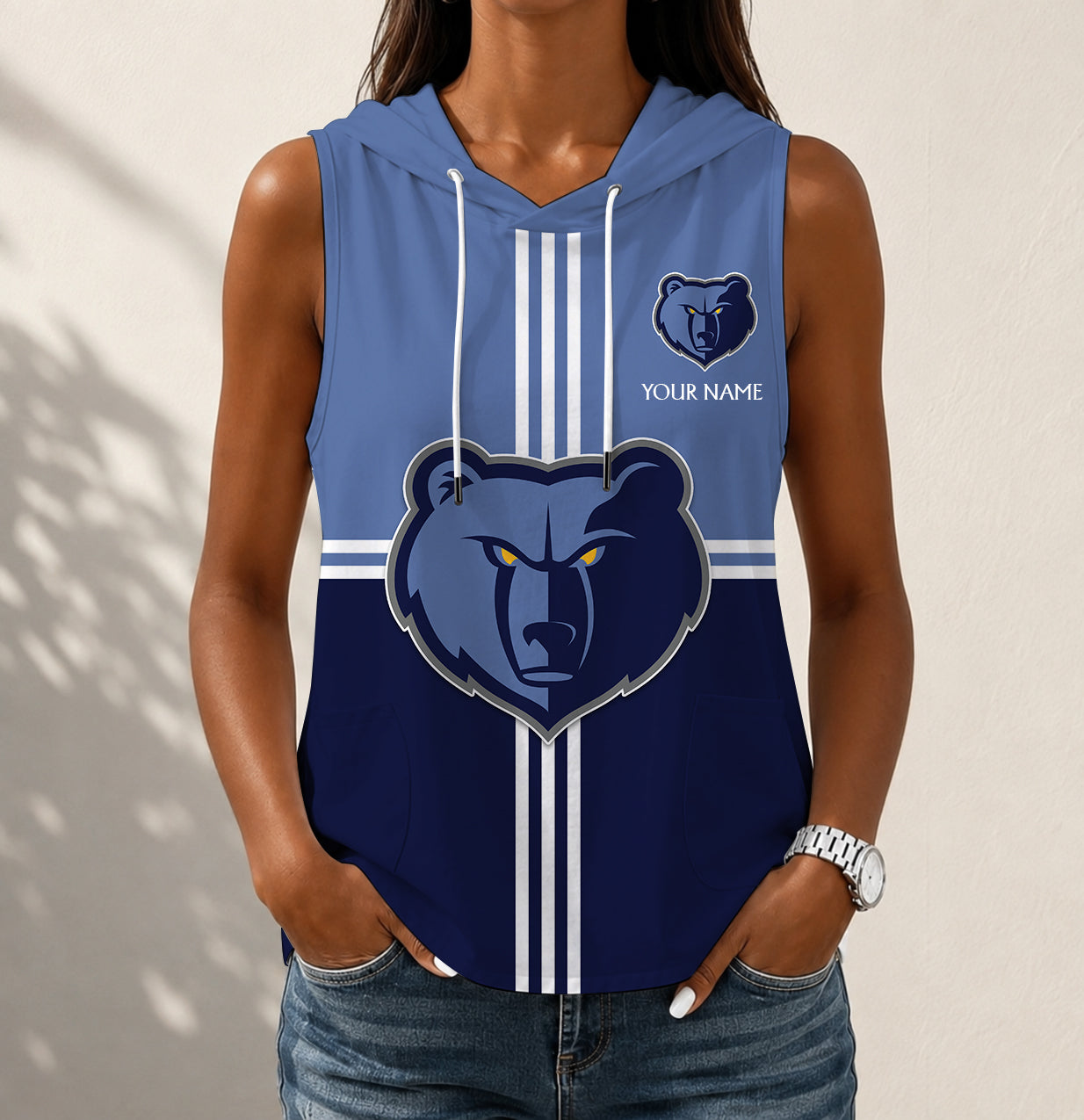 LIMITED EDITION - NEW CUSTOMIZED NBA13 MGR MEMPHIS GRIZZLIES WOMEN'S SLEEVELESS HOODED POCKET TANK TOP