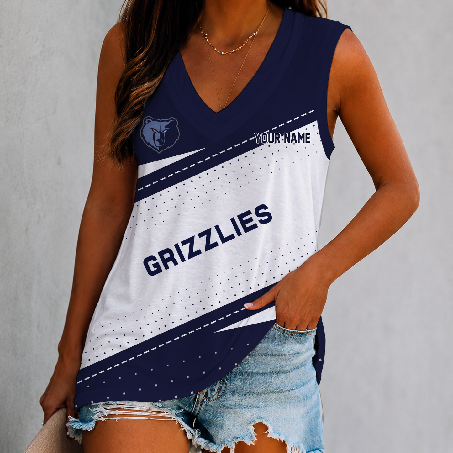 VIRAL EDITION - NEW CUSTOMIZED NBA13 MGR MEMPHIS GRIZZLIES WOMEN'S V-NECK TANK TOP