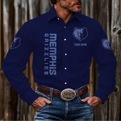 LIMITED EDITION - NEW CUSTOMIZED NBA13 MGR MEMPHIS GRIZZLIES MEN'S LONG SLEEVE BUTTON-UP SHIRT
