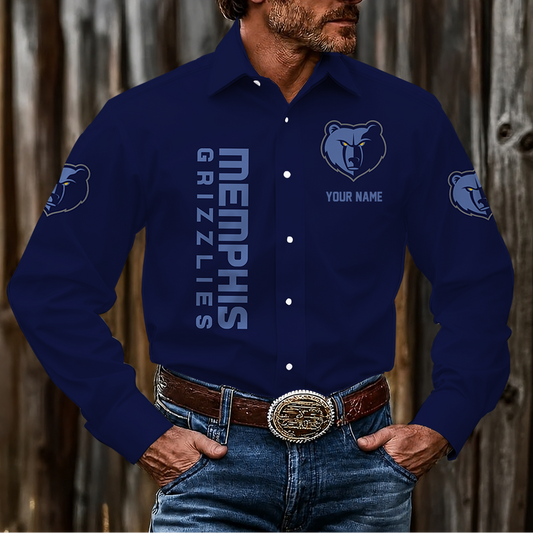 LIMITED EDITION - NEW CUSTOMIZED NBA13 MGR MEMPHIS GRIZZLIES MEN'S LONG SLEEVE BUTTON-UP SHIRT