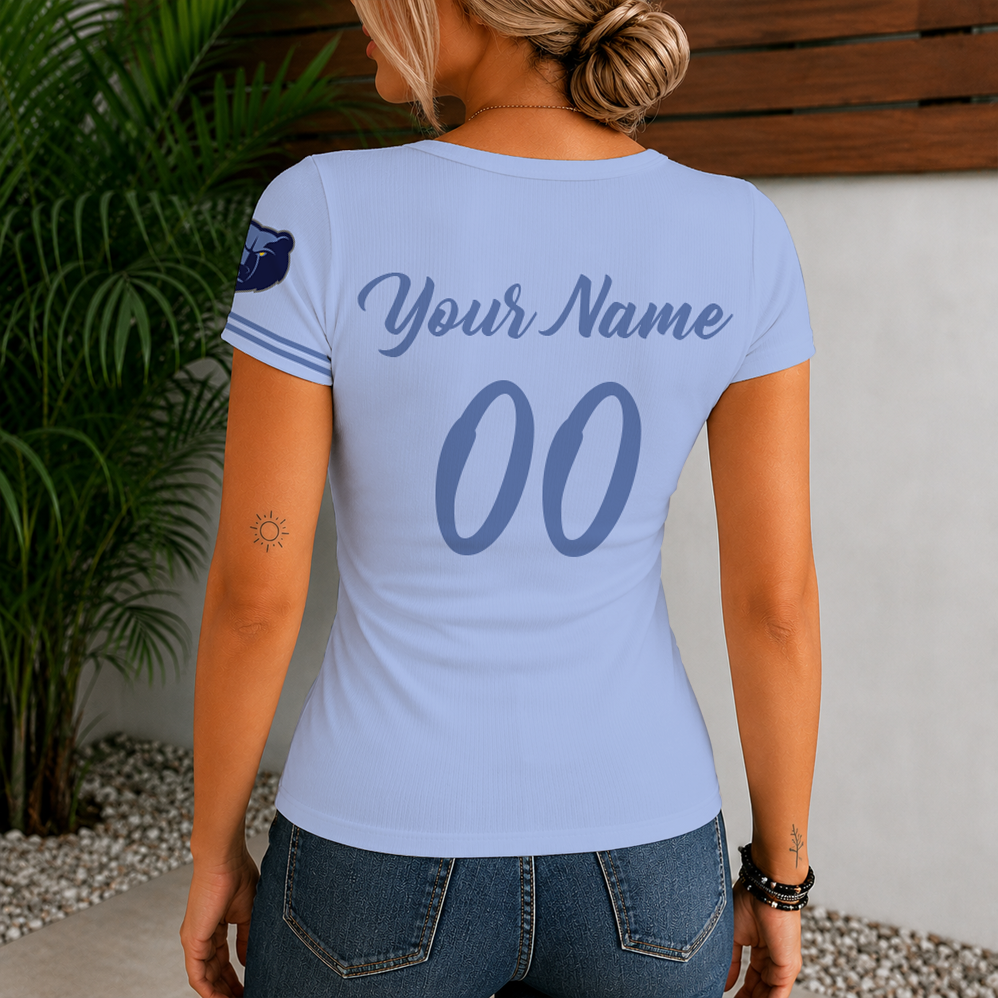 [HOT DEAL] NEW CUSTOMIZED NBA13 MGR MEMPHIS GRIZZLIES  WOMEN'S SHORT SLEEVE HENLEY T-SHIRT