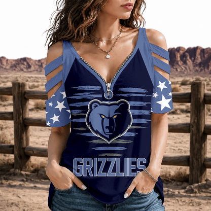 [HOT DEAL] NEW CUSTOMIZED NBA13 MGR MEMPHIS GRIZZLIES STRAPPY COLD-SHOULDER TOP