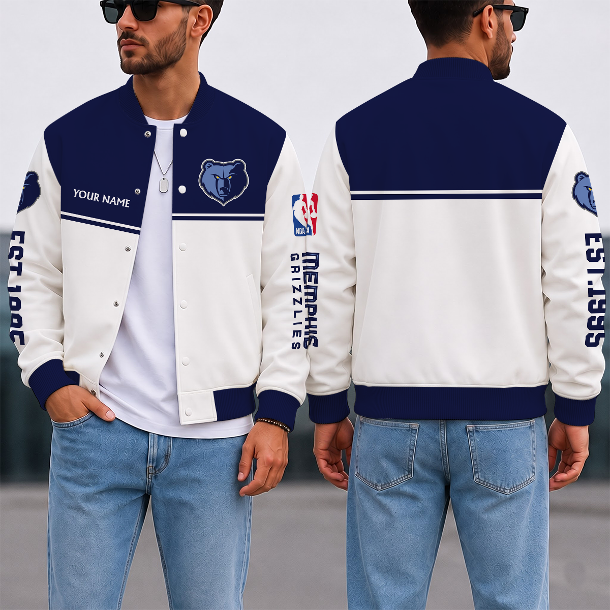 LIMITED EDITION - NEW CUSTOMIZED NBA13 MGR MEMPHIS GRIZZLIES BASEBALL JACKET, SATIN VARSITY JACKET