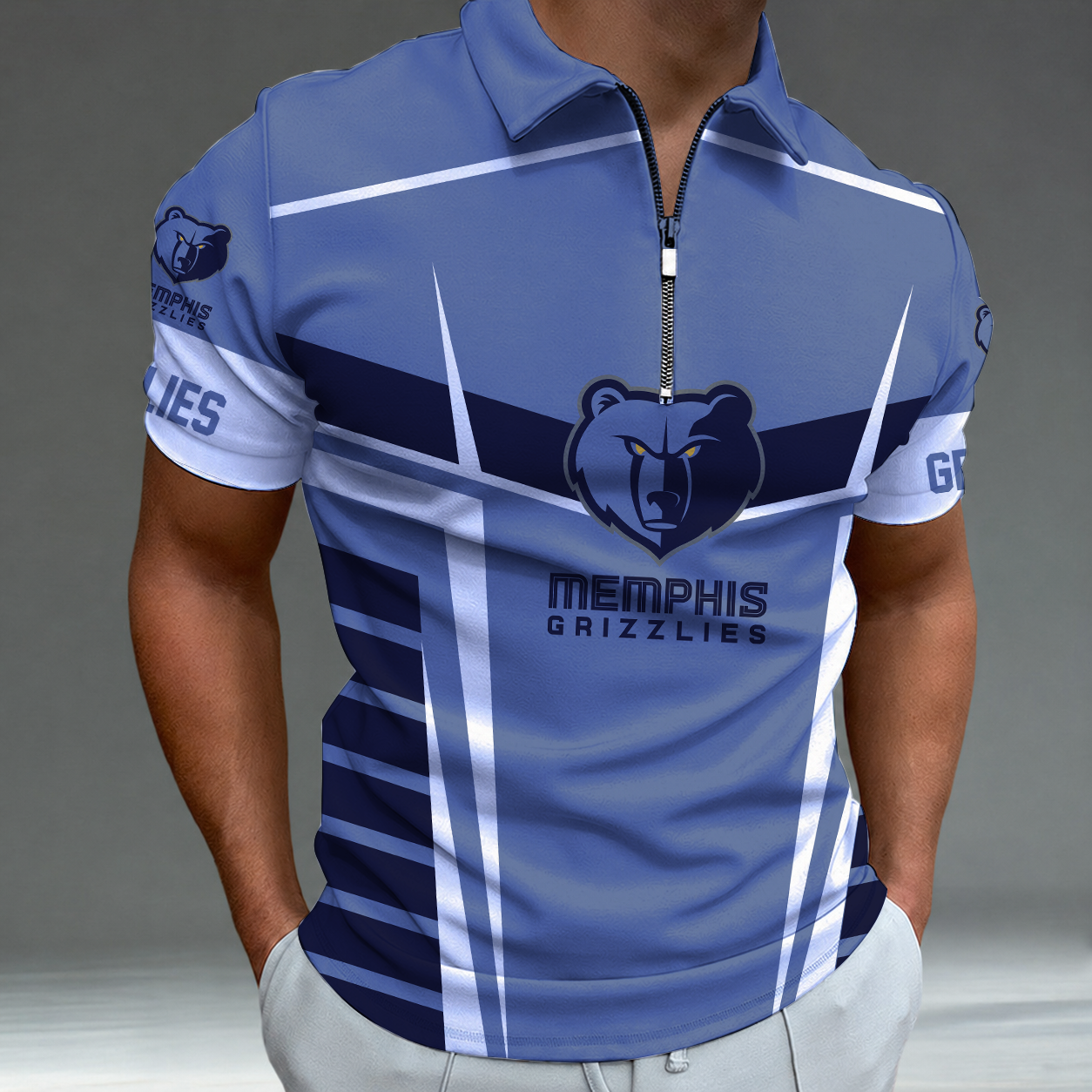 [HOT DEAL] NEW CUSTOMIZED NBA13 MGR MEMPHIS GRIZZLIES ZIP POLO SHIRT