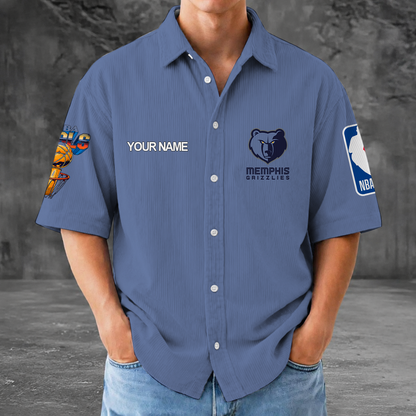 [HOT DEAL] NEW CUSTOMIZED NBA13 MGR MEMPHIS GRIZZLIES SEERSUCKER BUTTON SHIRT